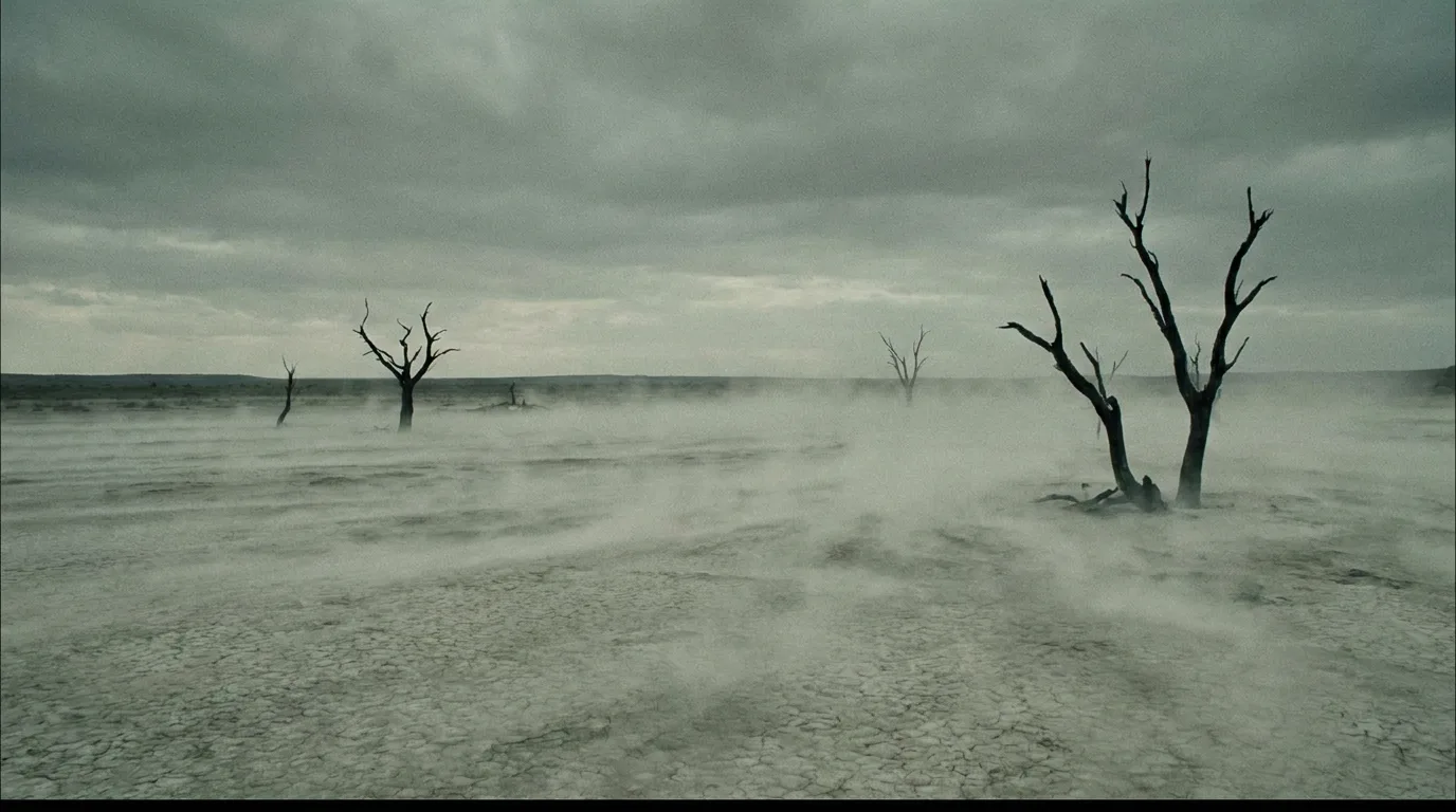 The barren wasteland stretches before us, a desolate expanse of cracked earth and withered trees. The air is heavy with the metallic scent of rust and the acrid tang of radiation. Aika's breath mingles with the dusty haze as she scans the horizon, her eyes squinting against the overcast sky. The silence is oppressive, broken only by the gentle hum of the CORE7 rig.