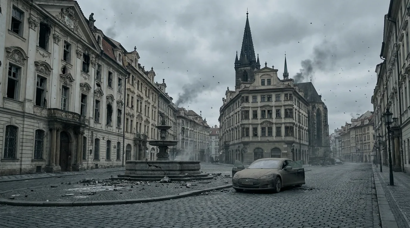 The sunless sky casts a desolate glow over the city square. Sand swirls, a constant presence in this barren landscape. Aika's voice, a beacon amidst the silence, crackles through the CORE7 rig: "This is Vespera, broadcasting our presence. We've found another location. The Polyák family may be near." The air is heavy with the scent of metal and the faint hum of the rig.